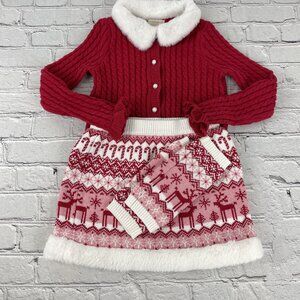 Girls' 3-Piece Red & White Faux Fur Trim Christmas Outfit Set Size S(5/6)